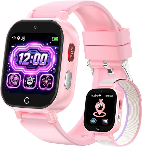 Vista 11 de Reloj de teléfono para niños 4G con tarjeta SIM, reloj inteligente para Negro