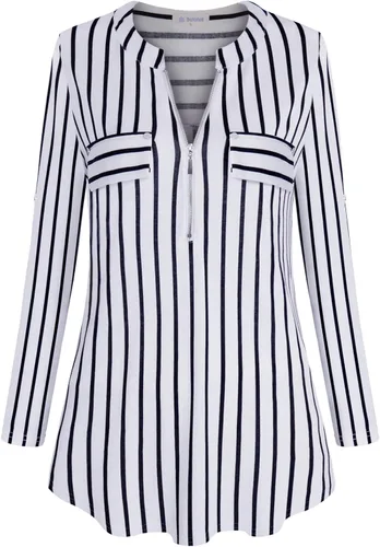 Vista 2 de Bulotus - Blusa larga e informal, con cierre frontal, cuello en V y manga 34, para mujer