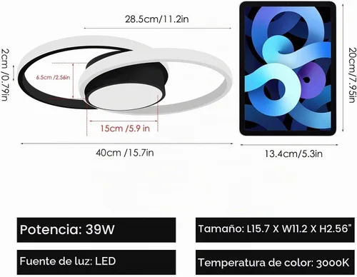 Vista 3 de AUA Lámpara de techo moderna, lámpara LED de montaje empotrado de 39 W, 15.7 pulgadas, 3000 K, redonda cerca de techo, para dormitorio, pasillo