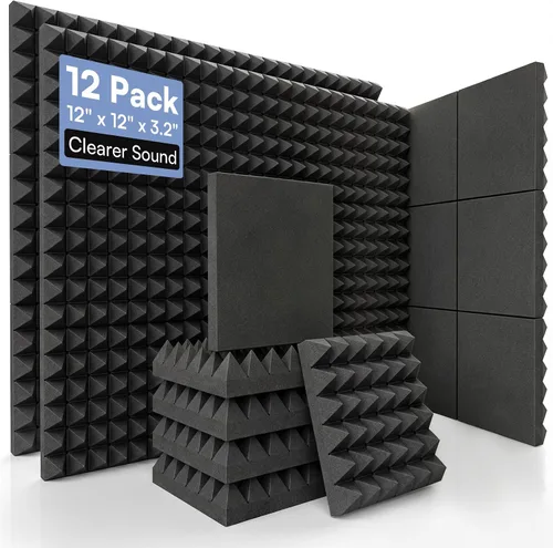 Vista 12 de GUERRI Paquete de 48 paneles de espuma acústica de 12 x 12 x 1 pulgada, paneles de espuma a prueba de sonido, de alta densidad, absorción de sonido