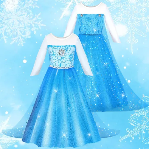 Vista 7 de Disfraz de princesa Frozen con accesorios para niñas de 3 a 10 años, vestido de cumpleaños y Navidad