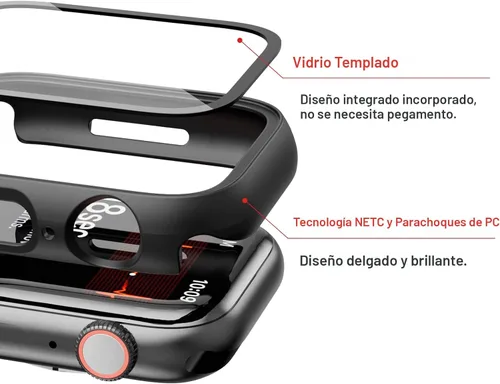 Vista 2 de JZK - 2 fundas con protector de pantalla de vidrio templado para Apple Watch Series 3/2/1 de 38 mm, ultradelgadas, de cobertura completa Negro/Negro
