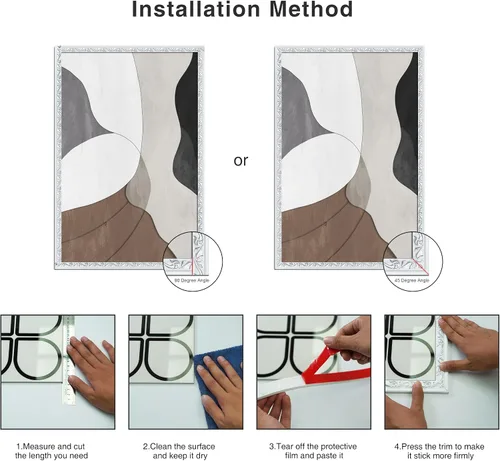 Vista 4 de Colamo Tira de calafateo blanca cromada de 16.4 pies para bordes, cuerpo lateral, molduras adhesivas flexibles y adornos para pared, espejo, techo