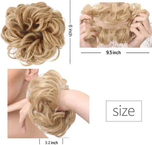 Vista 4 de Cabello sintético despeinado, grueso, extensiones para coleta, cabello recogido