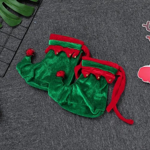 Vista 3 de Disfraz de elfo de Navidad para niños y niñas, vestido de lentejuelas de terciopelo con medias y zapatos, cubierta de sombrero de Papá Noel, trajes