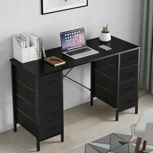 Vista 7 de Sweetcrispy - Escritorio para computadora y juegos con 8 cajones de almacenamiento de tela, escritorio de 47 pulgadas para oficina en casa