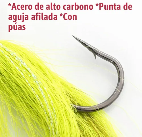 Vista 6 de Dr.Fish Paquete de 3 señuelos de cola de cubo para el cabello, señuelos de agua salada y dulce para pesca de surf, pesca, blanco, rojo, Chartreuse