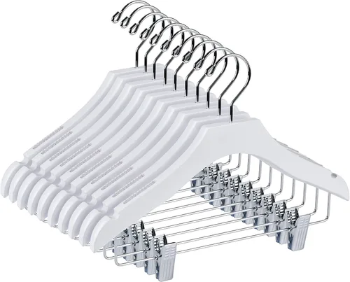 Vista 8 de Percha de madera blanca de calidad para niños, diseño de lujo, gancho giratorio cromado (10, 13 pulgadas)
