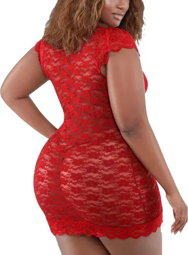 Vista 2 de Ropa interior de encaje floral para mujer, para dormir, talla grande, de malla