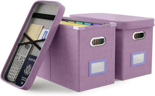 Vista 9 de Oterri Caja organizadora de archivos con tapa, caja de archivos colgante con bolsillo de malla, caja organizadora de documentos para archivos