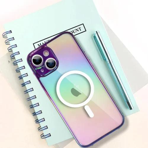 Vista 6 de Bonoma Funda magnética para iPhone 13 【Soporte para Magsafe】Protector de cámara de lujo de cristal fluorescente iridiscente con láser brillante + 2