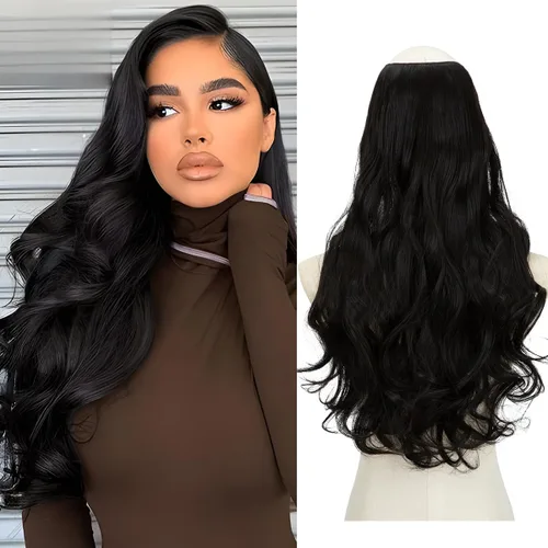 Vista 11 de SARLA Extensiones de cabello sintético con clip, parte en U, largo, ondulado, rizado, grueso, de cabeza completa, para mujer, rubio playa, 24 Playa
