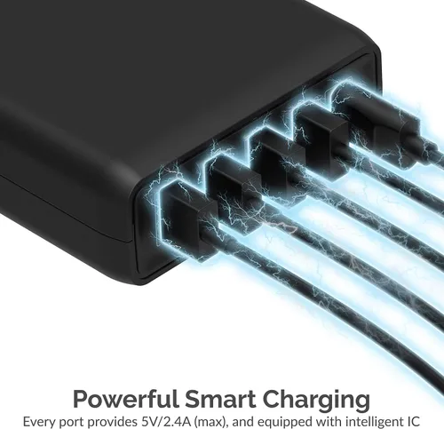 Vista 5 de SABRENT Estación de carga de cargador inteligente USB A y USB tipo C PD de 5 puertos de 114 W (AX-LPD5)