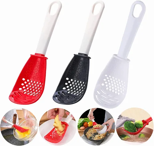 Vista 6 de Cuchara de cocina multifuncional 6 en 1, coladores de cocina para separador de yema de huevo, rallador, espátula colador, para triturar, rallar