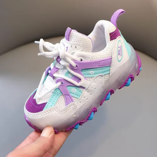 Vista 8 de Zapatos de vestir ajustables para caminar para bebés y niñas zapatos deportivos luminosos zapatos de bebé ligeros con brillo morado 12-18 meses