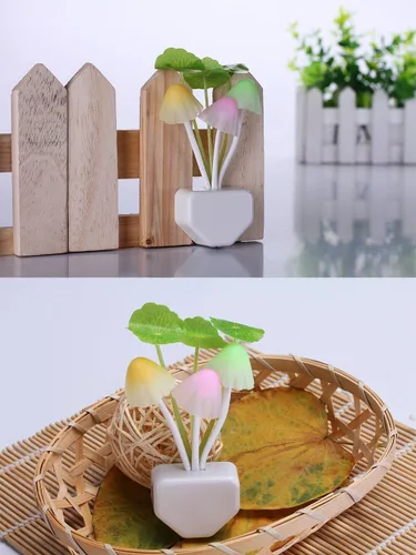 Vista 6 de Lámpara de noche con sensor LED Rienar, lámpara de ensueño en forma de hongo con cambio de color, enchufe LED