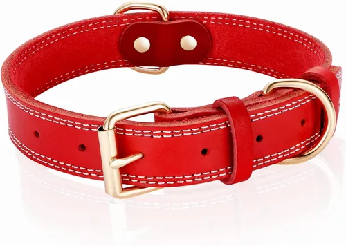 Vista 7 de Collar de perro de cuero genuino, collar de perro resistente para perros pequeños, medianos, grandes y extra grandes
