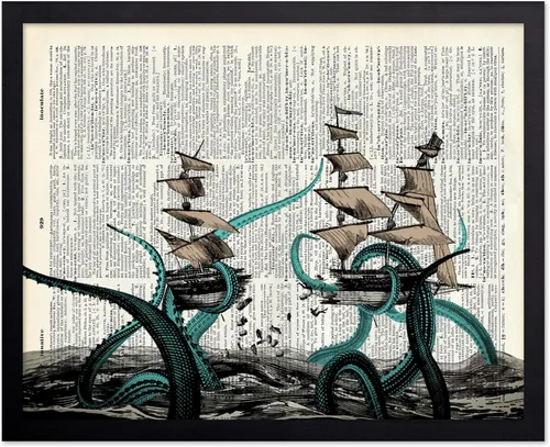 Vista 96 de Poster Master Póster de pulpo para parejas, póster de diccionario, arte Kraken, regalo romántico para él, ella, amantes, decoración náutica