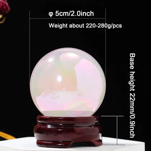 Vista 2 de Angel Aura - Bola de cristal de cuarzo rosa con soporte, escultura de esfera de piedra preciosa pulida de cuarzo rosa rosa natural para exhibición