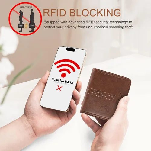 Vista 7 de APHISON Billetera para mujer, delgada y pequeña, cartera RFID para mujer, 01A125café, Moda