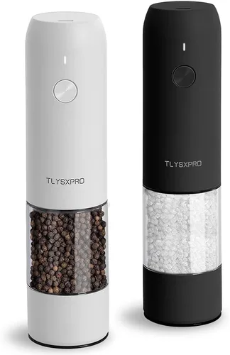 Vista 8 de Juego de molinillo eléctrico de sal y pimienta, recargable por USB, molinillo automático de sal y pimienta con molienda ajustable, saleros Negro