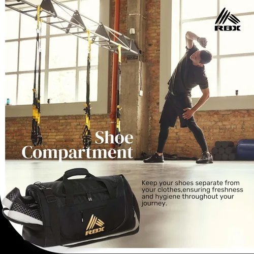 Vista 4 de RBX Bolsas de gimnasio para hombres, pequeña bolsa de gimnasio para mujeres con compartimento para zapatos, bolsa de lona para viajes, bolsa