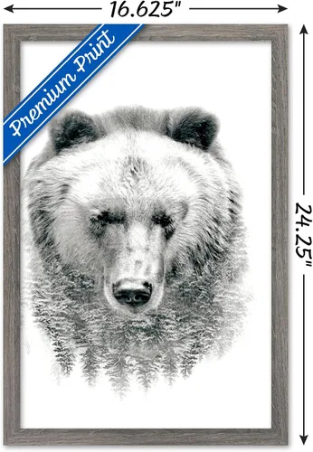 Vista 3 de Trends International Póster de pared de oso - árboles, 14.725 x 22.375 pulgadas, versión enmarcada de madera de granero