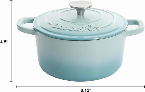 Vista 5 de Crock-Pot Horno Holandés Artesanal Redondo de Hierro Fundido Esmaltado, 3 Cuartos, Aqua Azul aguamarina