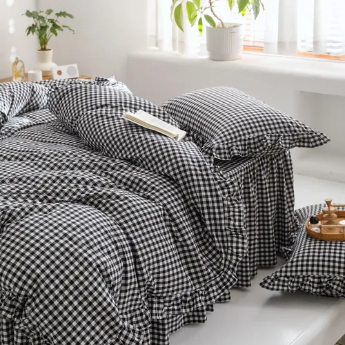 Vista 101 de mixinni Juego de funda de edredón vintage a rayas, tamaño twin, juego de ropa de cama de 3 piezas, 100% algodón lavado, suave y transpirable, funda