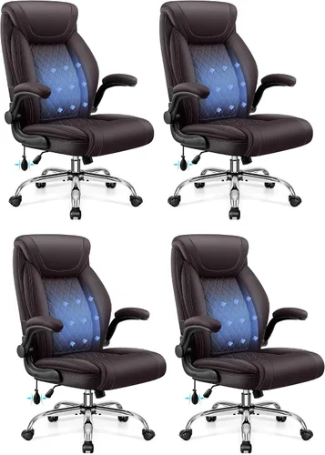 Vista 15 de BestGlory Silla de oficina ejecutiva con soporte lumbar, silla de escritorio ergonómica grande y alta, silla de cuero cómoda con respaldo alto