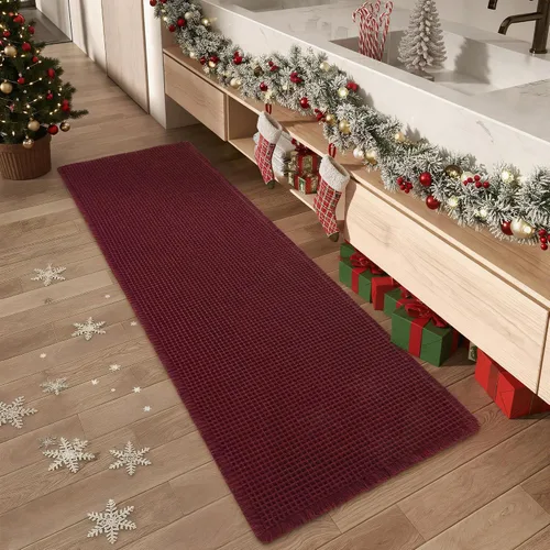 Vista 28 de AMOAMI Tapete de baño mejorado con diseño de gofre, súper absorbente, antideslizante, para suelo de baño, lavable a máquina, con borlas, tapetes