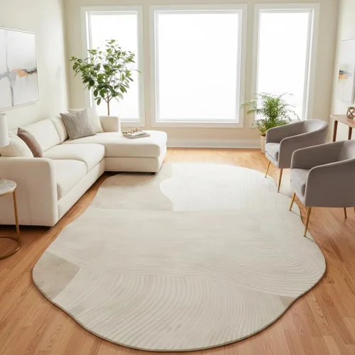 Vista 21 de Alfombra moderna con forma abstracta beige para sala de estar, dormitorio, comedor, contemporánea, lavable, de 2 x 3 pulgadas, decoración