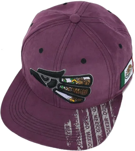 Vista 5 de Gorra mexicana hecha en México Eagle Aguila Poly Suede Snapback Flat Bill Gorra de béisbol