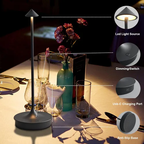 Vista 4 de Lámparas de mesa inalámbricas recargables, lámpara de escritorio LED de 4000 mAh, funciona con pilas, para exteriores, impermeable, portátil