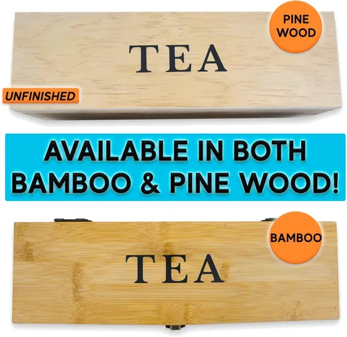 Vista 7 de Caja Organizadora de Té de Bambú Libre de Químicos Ecológica Grande, Alta, Compartimentos Ajustables Cofre de Almacenamiento de Madera Natural
