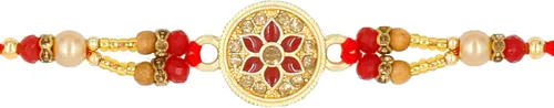 Vista 2 de Kundan Rakhi de alta calidad para hermano multicolor, hermoso y de diseño, hilo Raksha Bandhan Rakhi para amar hermano Bhai RURAKH0036, Metal, Sin