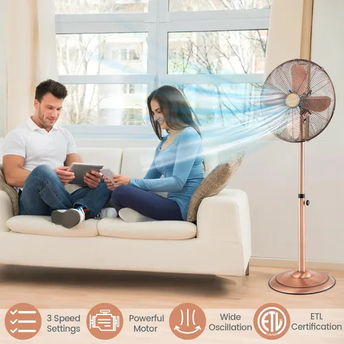 Vista 9 de ARLIME Ventilador de pedestal, ventilador oscilante de 16 pulgadas con 3 velocidades y altura ajustable, oscilación de 75° e inclinación de 21°