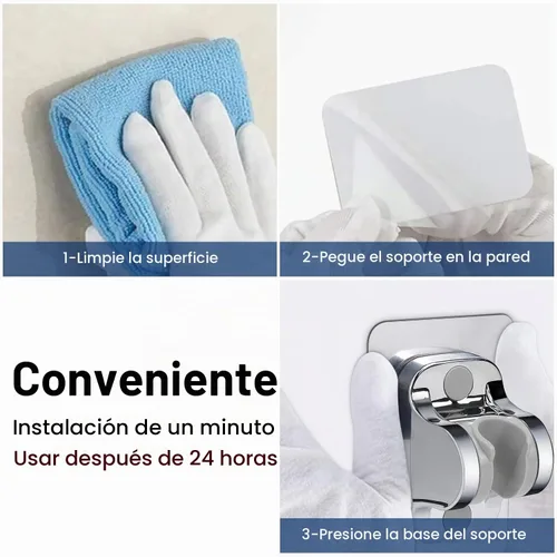 Vista 8 de NearMoon Soporte para cabezal de ducha autoadhesivo, soporte de ducha de mano ajustable, sin perforación, soporte de pared impermeable
