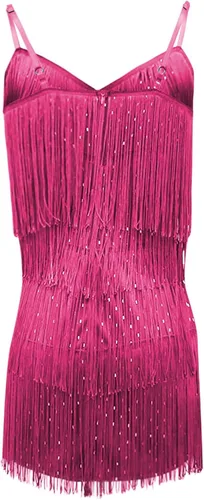 Vista 5 de Vestido sexy de fiesta con cuello en V para mujer, vestido de lentejuelas de color sólido, vestido con flecos, para ocasiones especiales