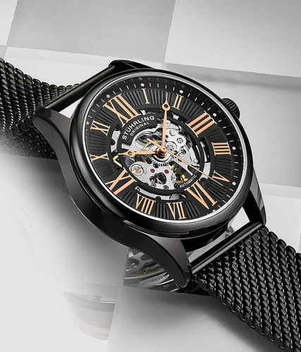 Vista 3 de Stuhrling Original - Reloj de vestir mecánico automático para hombre con correa de malla de acero inoxidable