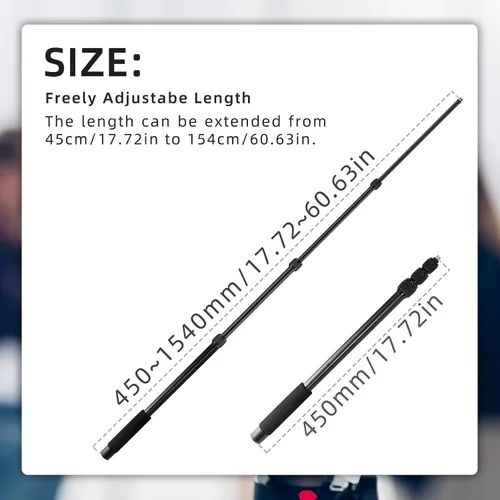 Vista 3 de Brazo extensible del brazo del micrófono 4 secciones con tornillo de 1/4" 3/8" 1.5 a 5.05ft Portable Handheld Mic Boom Pole Aluminum Alloy