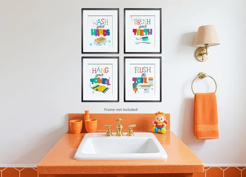 Vista 4 de heshengzaixian Divertido arte de pared con citas para el baño de niños, impresiones coloridas para niños, póster de pintura para baño, baño, regalo