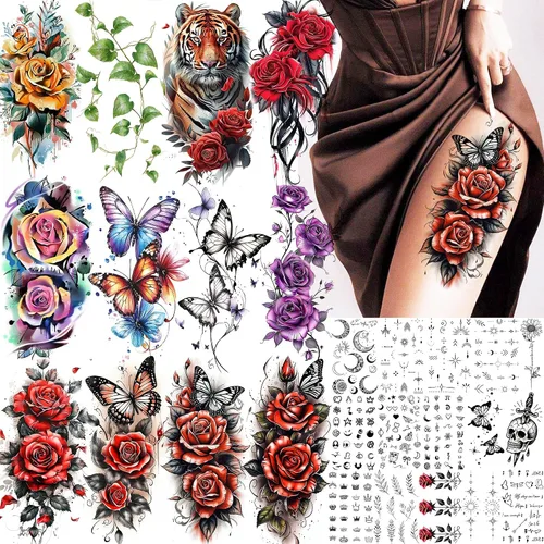 Vista 22 de VANTATY 20 hojas de tatuajes temporales extra grandes de brazo completo para hombres adultos, manga de tatuajes temporales de tigre, serpiente
