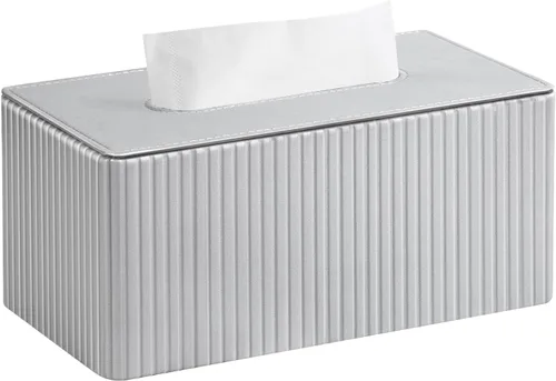 Vista 10 de Funda de Caja de Pañuelos de Cuero PU para Caja de 120 (3 Capas)/160 (2 Capas) Pañuelos, Soporte de Caja de Pañuelos Rectangular para Baño Rayas