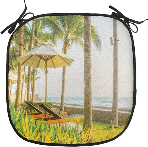 Vista 153 de Lunarable Cojín para silla costera, diván del desierto, descanso solitario, vacaciones, tropical, resort playa, ocio, asiento acolchado para cocina