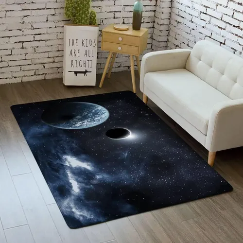 Vista 12 de Alfombra de espacio exterior para habitación de niños, 3 x 5 pies, alfombra Galaxy para dormitorio de niños, suave, antideslizante, sistema solar