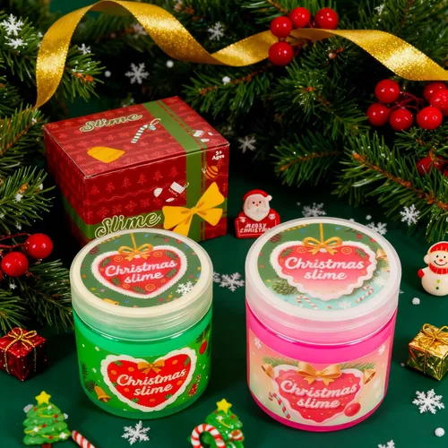 Vista 9 de Slime de Cristal de Navidad Rosa y Verde de 2 Paquetes para Niños, Slime para Medias de Navidad para Niños - Kit de Juguetes de Slime, Regalos