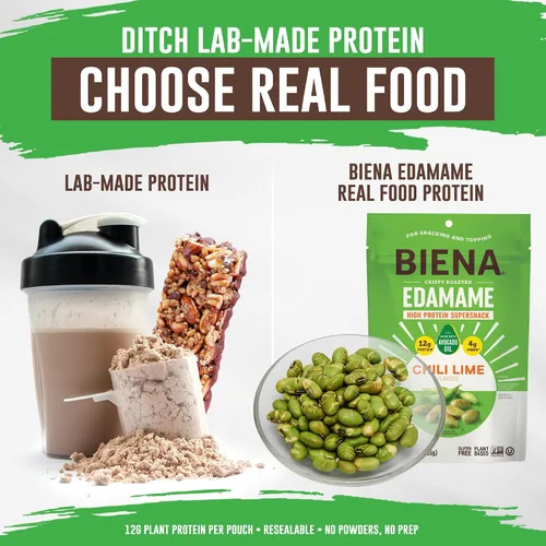 Vista 5 de Biena Frituras Crocantes de Edamame Tostado - Snack Alto en Proteína para Adultos y Niños, 12g-13g de Proteína por Porción - Hecho con Aceite