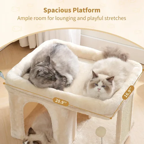 Vista 3 de Heybly Árbol para gatos, torre para gatos de 14 pulgadas con cama de percha grande y condominio para gatos de interior para adultos grandes, casa