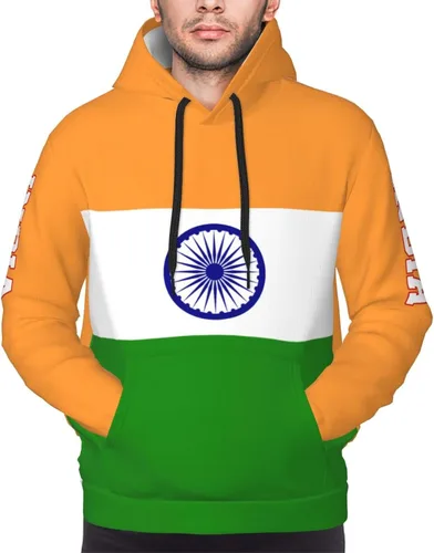 Vista 2 de YiiLi India Flag Indian Bharat Patriotic Men Hoodies Sweatshirt Drawstring Pullover Outerwear Pride Hood
